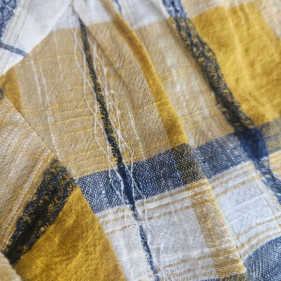 Sundance Small Textured Mustard Plaid Cotton Roll Sleeve Button Up - Picture 7 of 8
